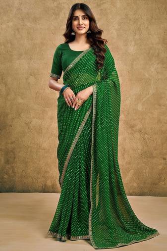 Green leheriya sequinned pure georgette leheriya saree