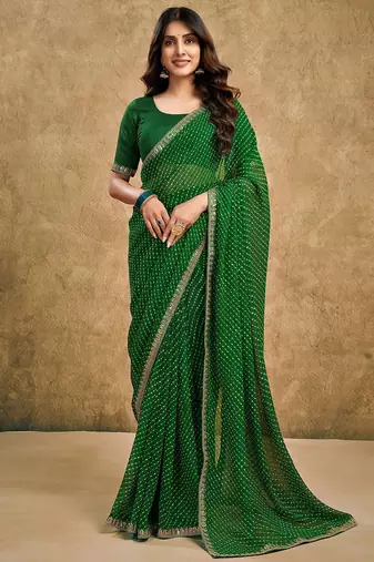 Green leheriya sequinned pure georgette leheriya saree