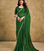 Green leheriya sequinned pure georgette leheriya saree