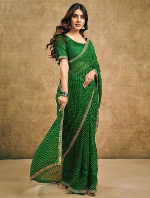 Green leheriya sequinned pure georgette leheriya saree 2