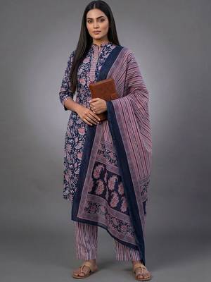 tailored women printed kurta with trousers with dupatta 1