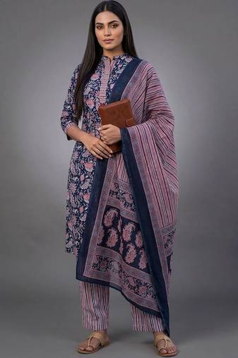 tailored women printed kurta with trousers with dupatta