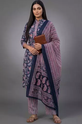 tailored women printed kurta with trousers with dupatta