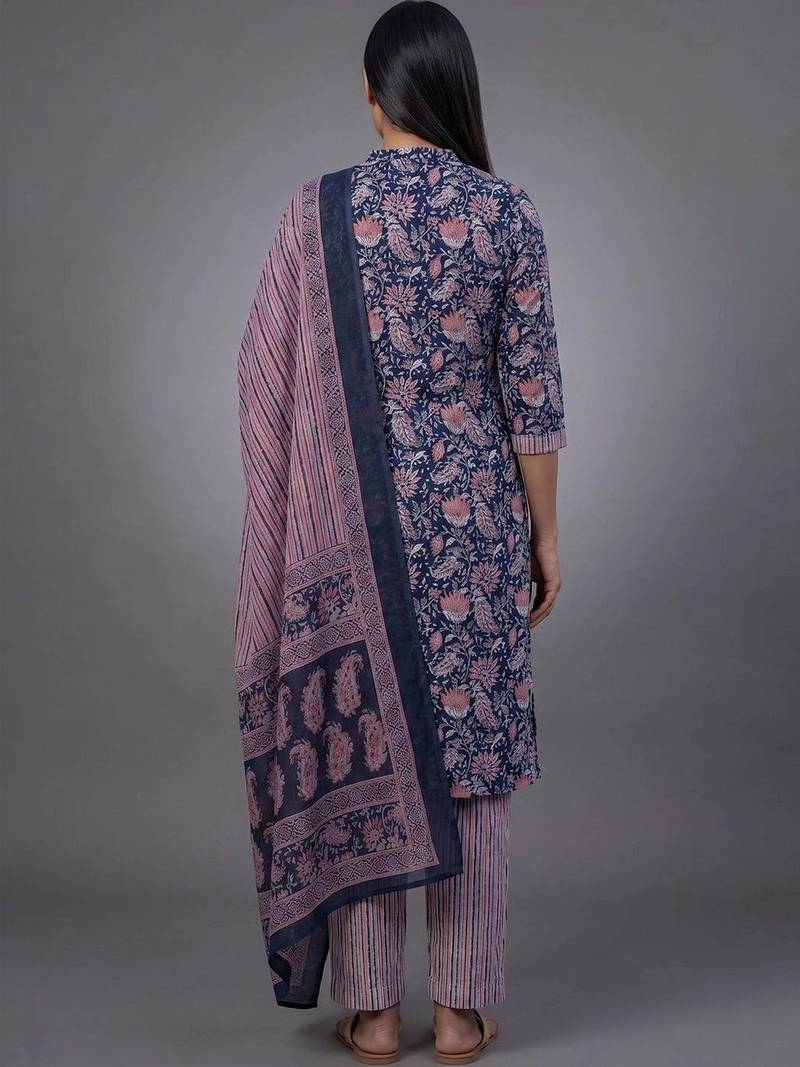 tailored women printed kurta with trousers with dupatta