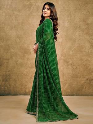 Green leheriya sequinned pure georgette leheriya saree 3