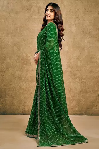 Green leheriya sequinned pure georgette leheriya saree