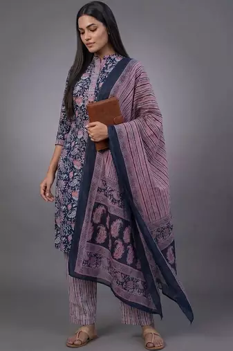 tailored women printed kurta with trousers with dupatta