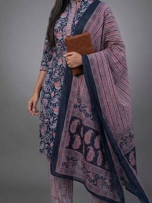 tailored women printed kurta with trousers with dupatta 4
