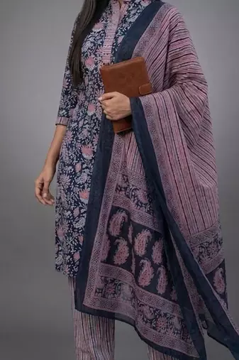 tailored women printed kurta with trousers with dupatta