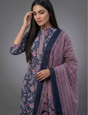 tailored women printed kurta with trousers with dupatta 5