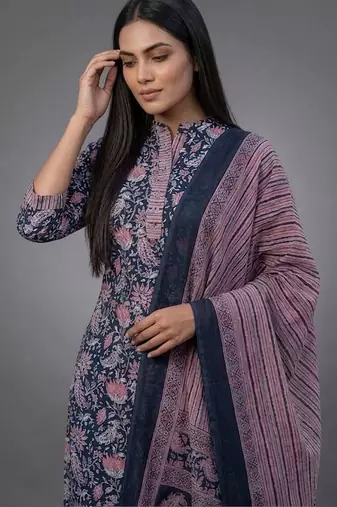 tailored women printed kurta with trousers with dupatta