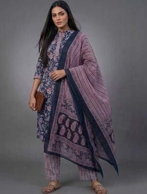 tailored women printed kurta with trousers with dupatta 7