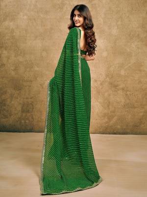 Green leheriya sequinned pure georgette leheriya saree 4