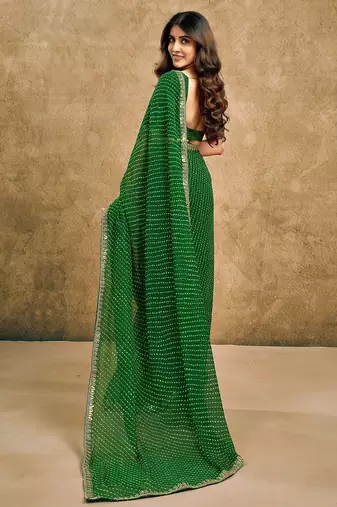 Green leheriya sequinned pure georgette leheriya saree