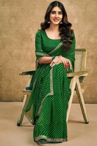 Green leheriya sequinned pure georgette leheriya saree