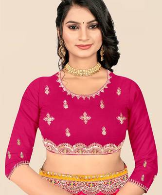 Pink pink & orange embroidered poly georgette bandhani saree 5