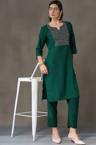 structured women embroidered kurta with trousers