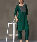 structured women embroidered kurta with trousers