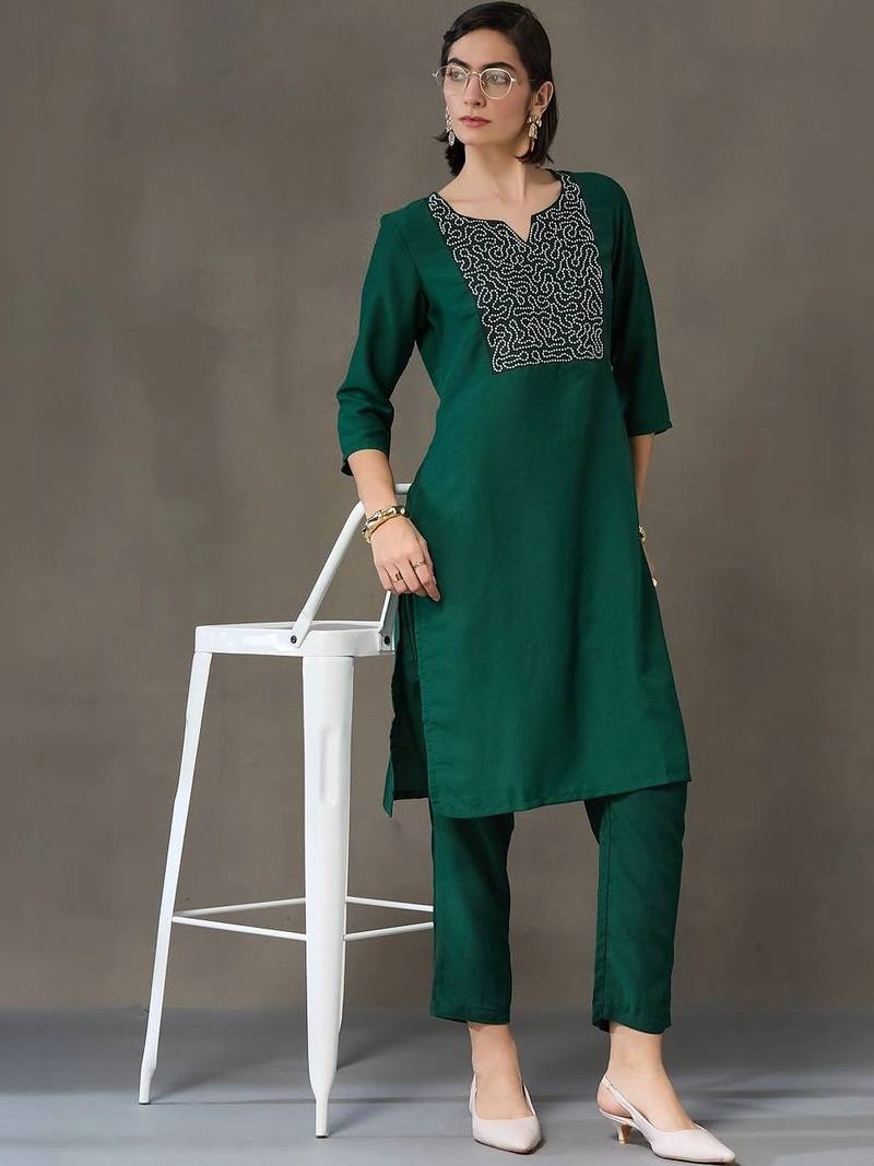 structured women embroidered kurta with trousers