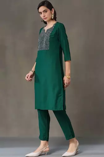 structured women embroidered kurta with trousers