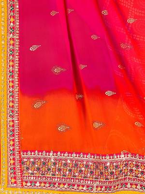 pink bandhani printed & embroidered poly georgette saree 4