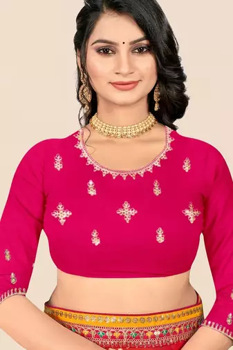 pink bandhani printed & embroidered poly georgette saree