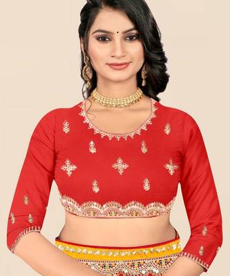 red bandhani printed & embroidered poly georgette saree 5
