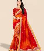 red red & orange printed poly georgette bandhani saree