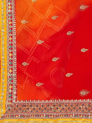 red red & orange printed poly georgette bandhani saree 4