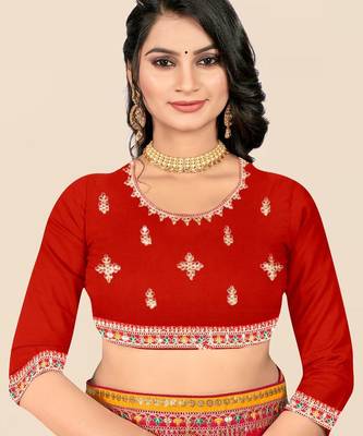red red & orange printed poly georgette bandhani saree 5