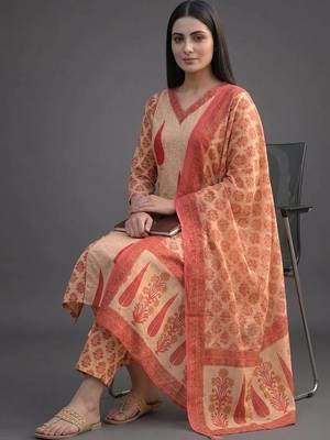 tailored women printed kurta with trousers with dupatta 1