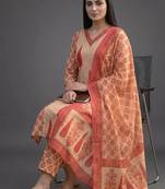 tailored women printed kurta with trousers with dupatta