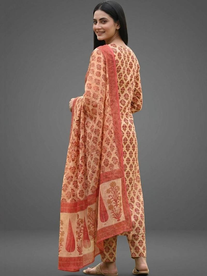 tailored women printed kurta with trousers with dupatta