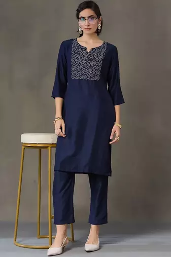 structured women embroidered kurta with trousers