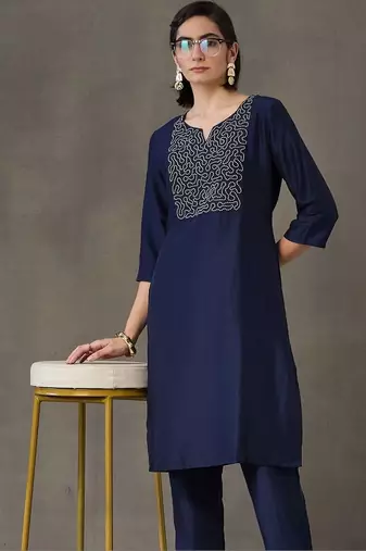 structured women embroidered kurta with trousers