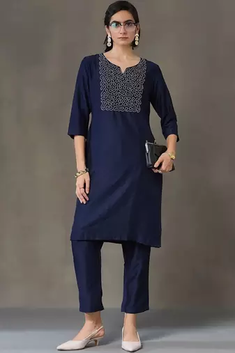structured women embroidered kurta with trousers