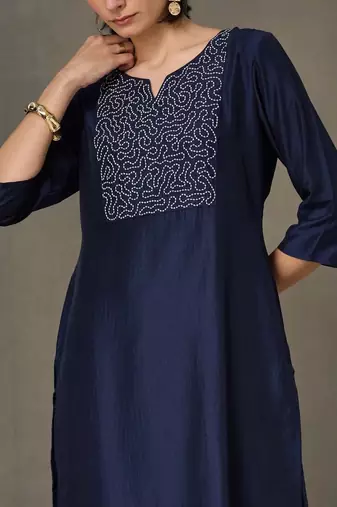 structured women embroidered kurta with trousers