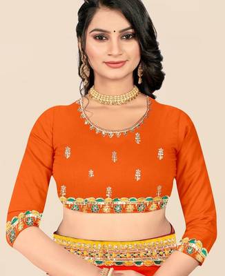 yellow bandhani printed & embroidered poly georgette saree 5