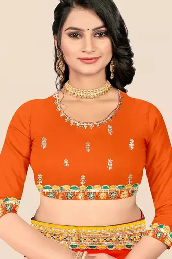 yellow bandhani printed & embroidered poly georgette saree