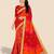 red ethnic motifs printed & embroidered poly georgette bandhani saree