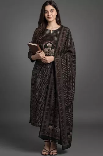 smart women printed kurta with trousers with dupatta