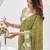 green abstract printed embroidered saree with blouse piece