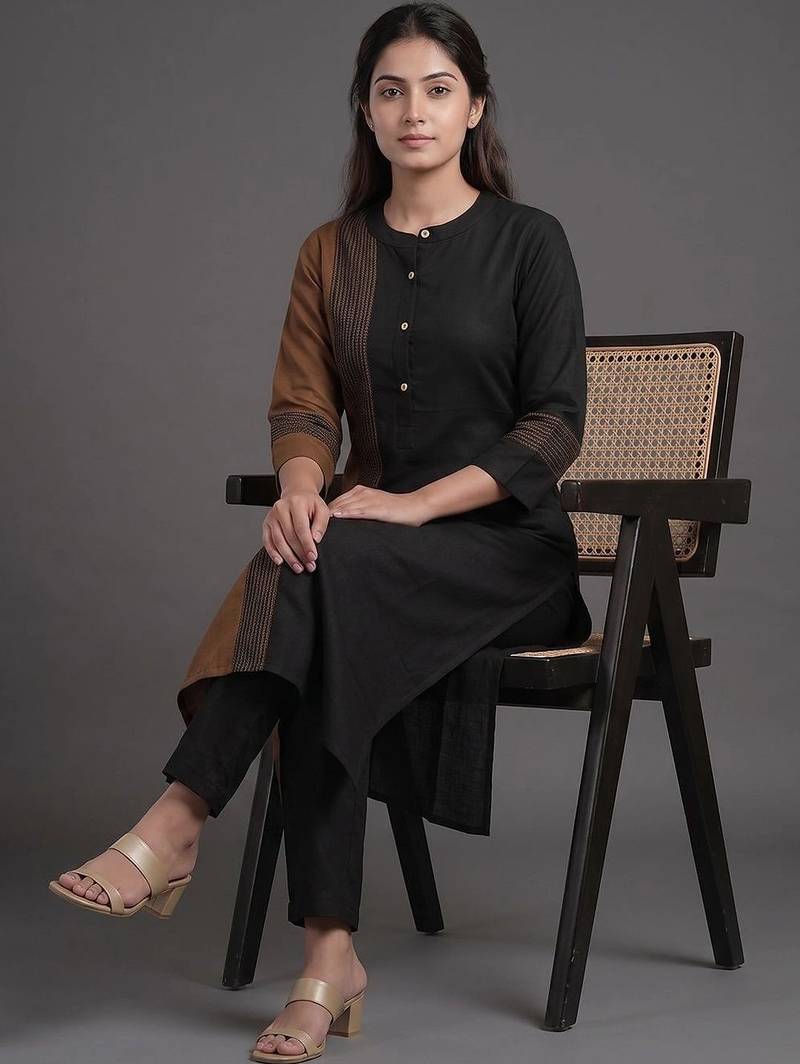 everyday workwear women colourblocked kurta with trousers