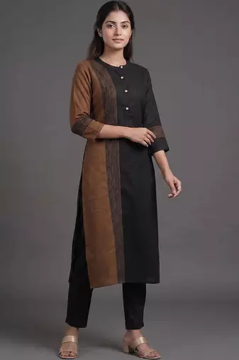 everyday workwear women colourblocked kurta with trousers