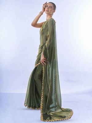 green sequinned organza saree 3