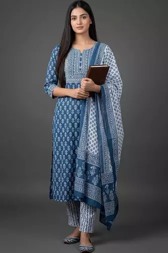 tailored women printed kurta with trousers with dupatta
