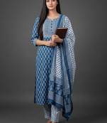 tailored women printed kurta with trousers with dupatta