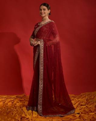 Red ethnic motifs sequinned  saree 2