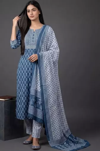 tailored women printed kurta with trousers with dupatta