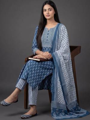 tailored women printed kurta with trousers with dupatta 6